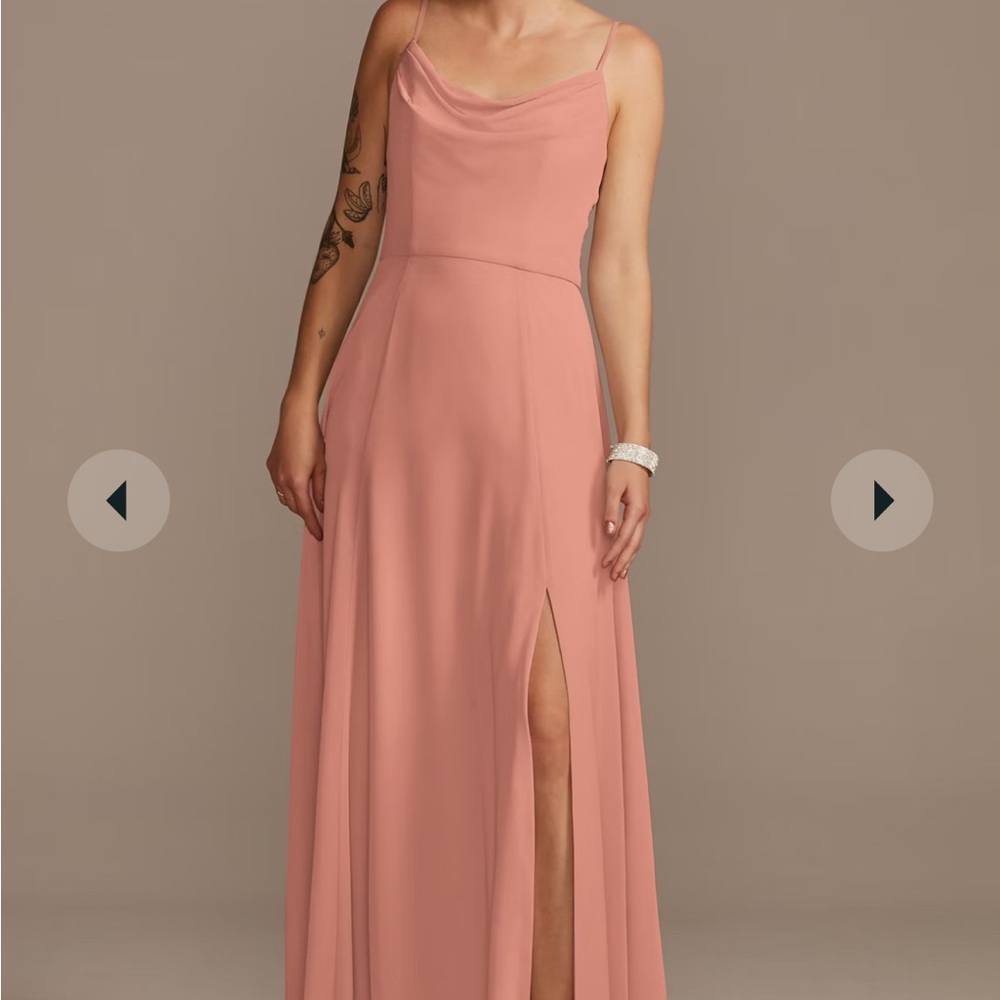 Cowl Neck Chiffon Dress with Slit